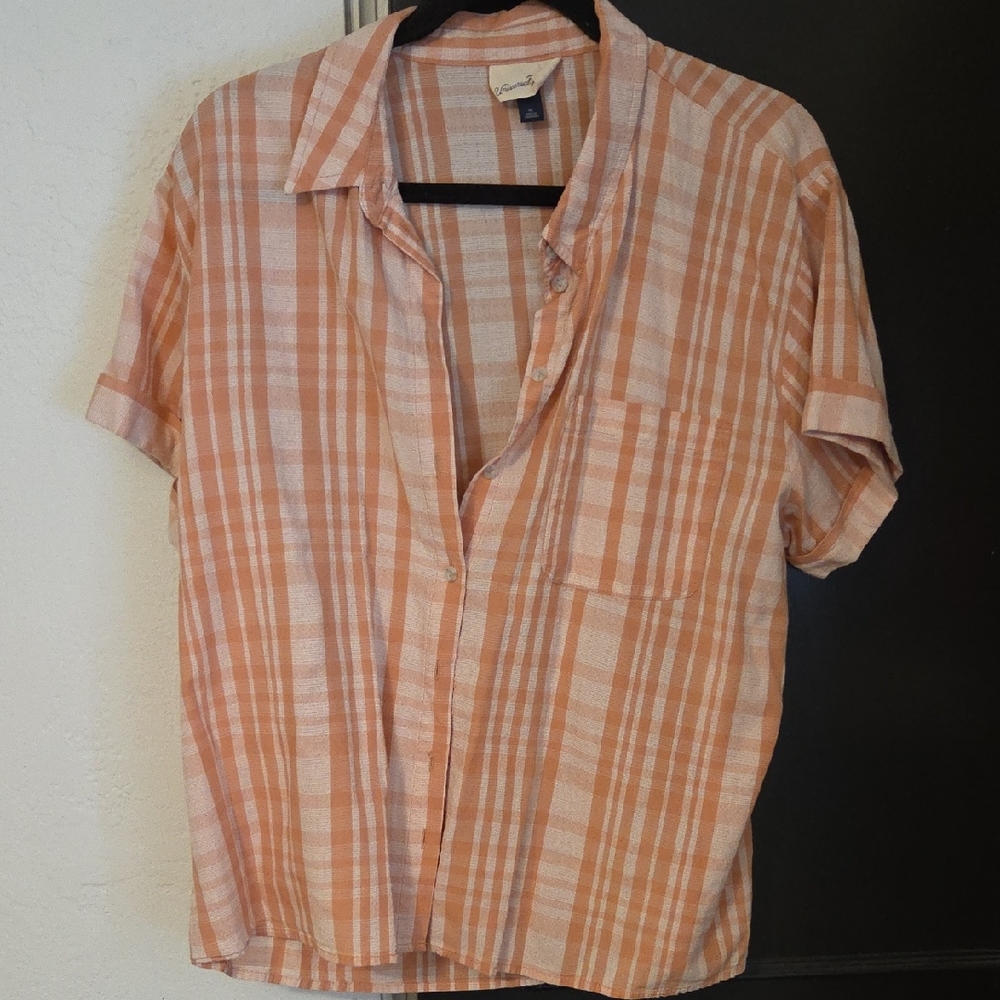Universal Thread Women's Orange Plaid Button Down Shirt